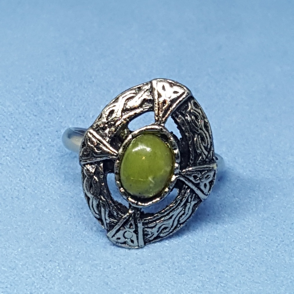 Genuine Irish Ireland Connemara Marble Celtic Ring